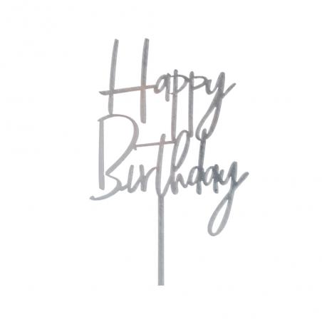Topper Happy Birthday Argintiu 15cm