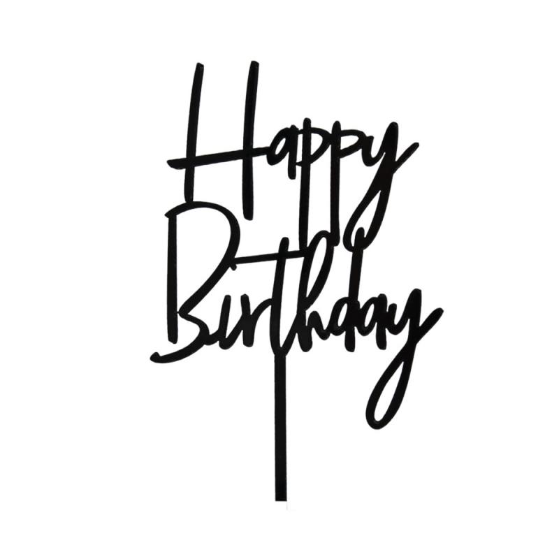 Topper Happy Birthday Negru 15cm