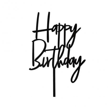 Topper Happy Birthday Negru 15cm
