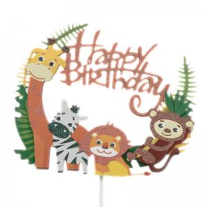 Topper Happy Birthday Lemn albastru deschis 10x18cm CapriceSHOP