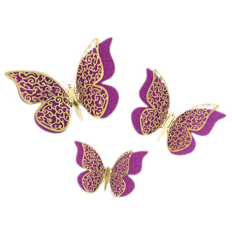 Decoratiuni Fluturi 3D Fuchsia 12buc CapriceSHOP